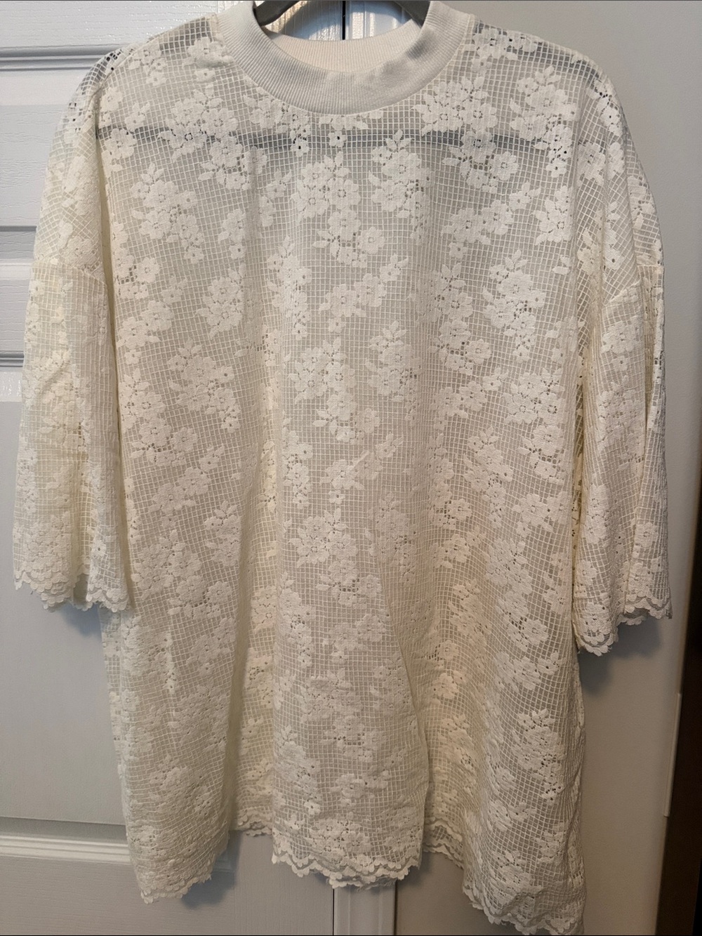 VILA Cream Lace Short Sleeve Tee